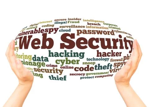 Web Security word cloud hand sphere concept Stock Photos