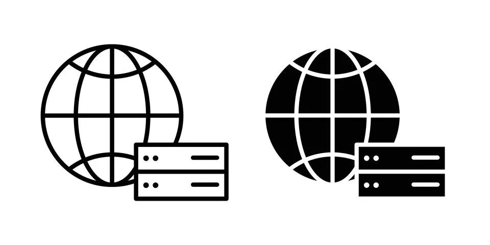 Web server icon solid, line, and editable vector set. Stock Illustration