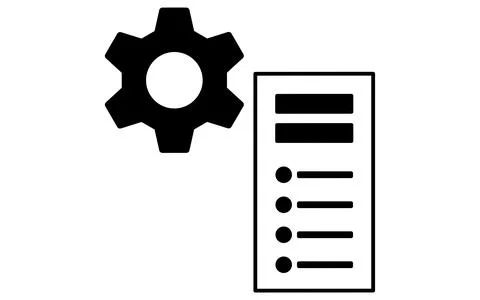 Web server system maintenance line icon with tools and server element, blac.. Illustrazione stock