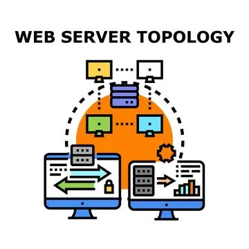 Web server topology illustrating network infrastructure and data flow Stock Illustration