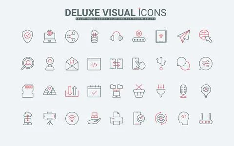 Web service, application and communication line icons set, mobile app settings Stockillustratie