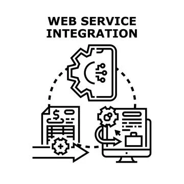 Web service integration connecting applications and data flow Stock Illustration