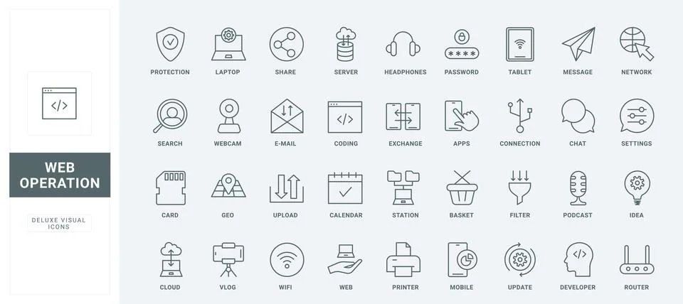 Web services, application usage and coding line icons set, data transfer and 스톡 일러스트