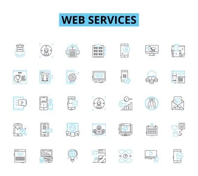 Web services linear icons set. Integration, Security, API, Scalability Stock Illustration