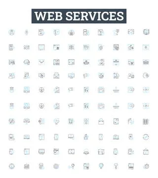 Web services vector line icons set. Web, services, API, REST, SOAP, applications Stock Illustration