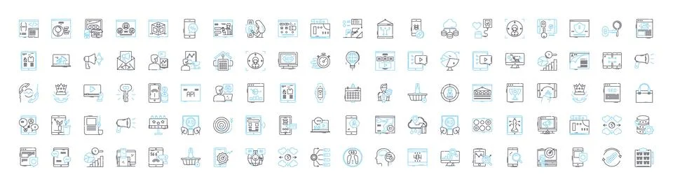 Web services vector line icons set. Web, services, API, REST, SOAP, applications Stock Illustration