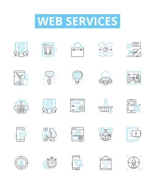 Web services vector line icons set. Web, services, API, REST, SOAP, applications Stock Illustration