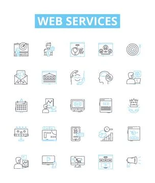 Web services vector line icons set. Web, services, API, REST, SOAP, applications Stock Illustration