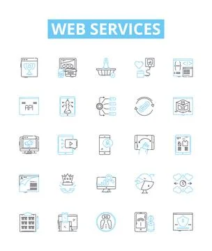 Web services vector line icons set. Web, services, API, REST, SOAP, applications Stock Illustration