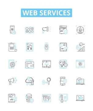 Web services vector line icons set. Web, services, API, REST, SOAP, applications Stock Illustration