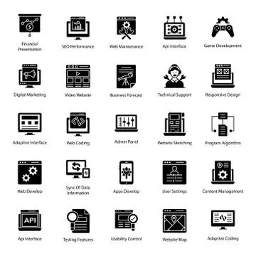 Web Setting Filled Icons Pack Stock Illustration