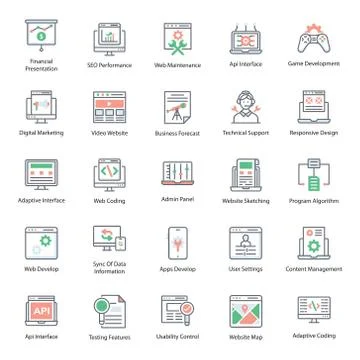 Web Setting Flat Icons Pack 库存插图