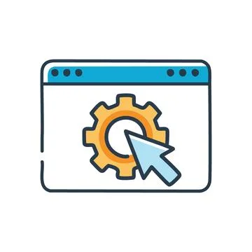 Web settings icon. Browser window with a gear and cursor, symbolizing websi.. 스톡 일러스트