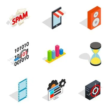 Web setup icons set, isometric style 스톡 일러스트