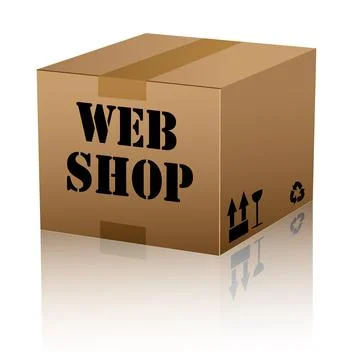 Web shop text over cardboard box isolated. Stock Illustration