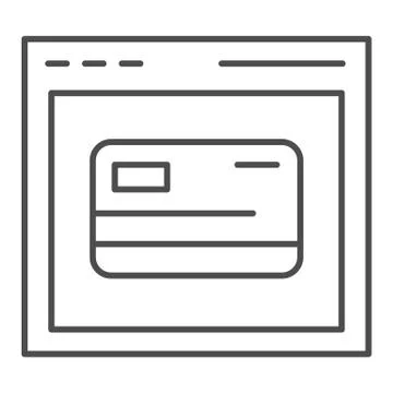 Web shopping thin line icon. Computer browser and credit card vector 스톡 일러스트