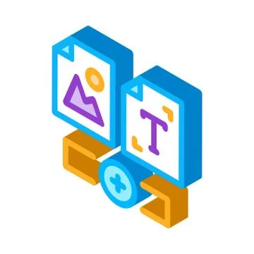 Web side image and text isometric icon vector illustration Stockillustratie