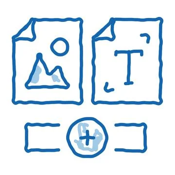 Web side image and text doodle icon hand drawn illustration Stockillustratie