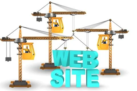 Web site construction concept with crane and letters Illustrazione stock