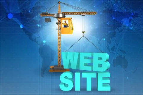 Web site construction concept with crane and letters Illustrazione stock