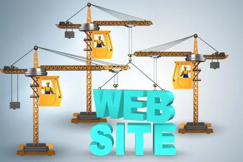 Web site construction concept with crane and letters Illustrazione stock