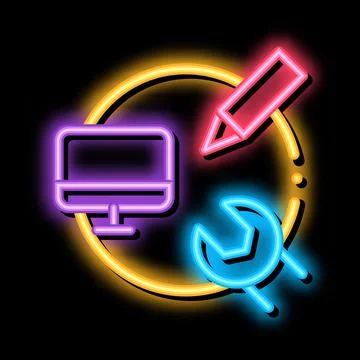 Web site creature and repair neon glow icon illustration Illustration