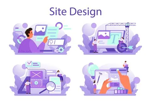 Web site design concept set. Presenting content on web pages. Website layout, Stock Illustration