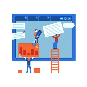 Web site design development process - it specialists team creating webpage on Stock-Illustration