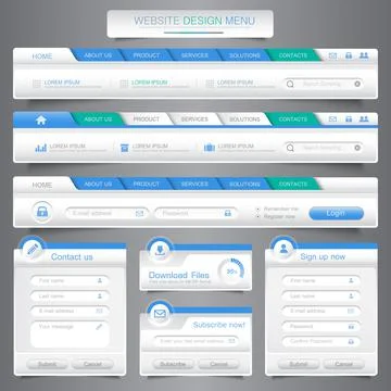 Web site design menu navigation elements with icons set: Navigation menu bars Stock Illustration