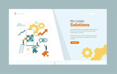 Web site design template. Concept of creating mobile application using puzzle. Stock Illustration