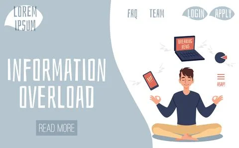 Web site design on the topic of information overload, flat vector illustration. Stock Illustration