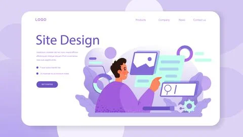 Web site design web banner or landing page. Presenting content Stockillustratie