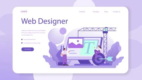 Web site design web banner or landing page. Presenting content Illustrazione stock