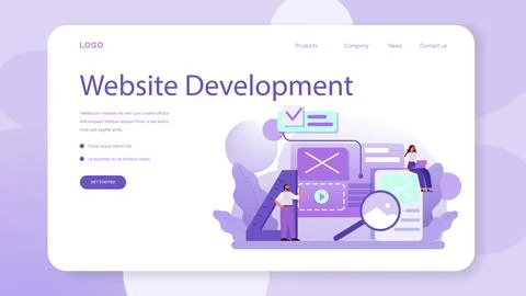 Web site design web banner or landing page. Presenting content Stockillustratie