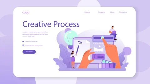 Web site design web banner or landing page. Presenting content Stock Illustration
