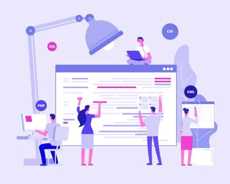Web site development. Designers and programers create corporate site. Website イラスト素材