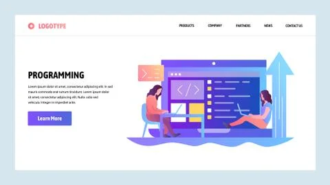 Web site onboarding screens. Programmers coding software application. Menu Stock Illustration