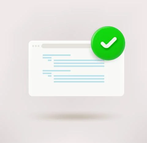 Web site page with checkmark. 3d vector icon Stock-Illustration