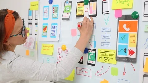 Web site programming and mobile phone application development.  Stock Footage 122392093