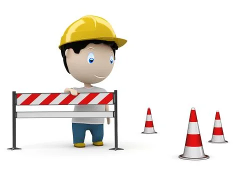 Web site under construction! social 3d characters: man on road by the barrier Stock Illustration