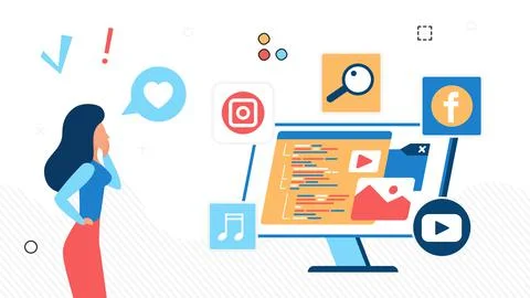 Web social media communication application development Illustrazione stock