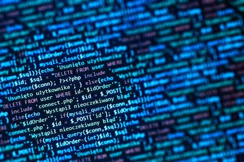 Web software development background. Real programmer monitor and screen. Tech Foto stock