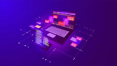 Web software. Digital website application. Mobile technology tool platform Ilustração Stock