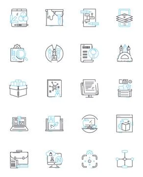 Web software linear icons set. Platform, Browser, Interface, Framework, Plugin Stock Illustration
