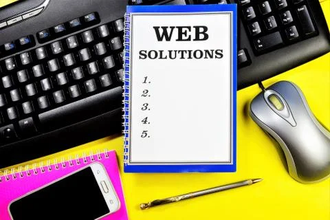 Web solutions-a text label for the development of a creative solution Stock Photos
