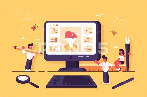 Web specialists working in design studio Stock Illustration