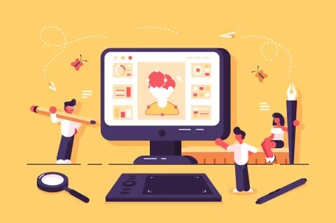 Web specialists working in design studio Illustrazione stock