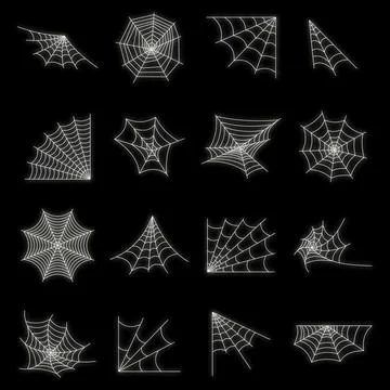 Web spider cobweb icons set vector neon Stock Illustration