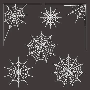 Web of spiders. Set. Flat, cartoon, vector Stock Illustration