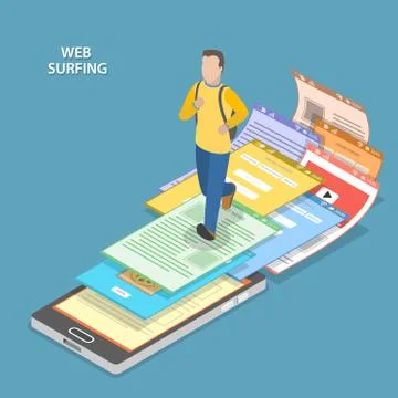 Web surfing isometric flat vector concept. Stock Illustration